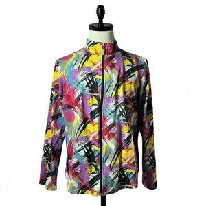 Metrostyle Abstract Print Zip Up Jacket‎ Colorful Art Long Sleeve XLT